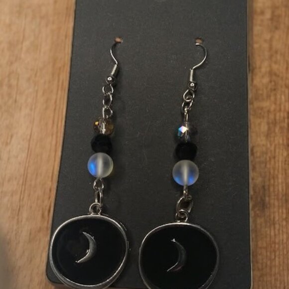 Moon Medallion Dangle Earrings - Picture 1 of 6